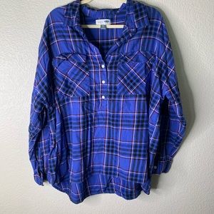 OLD NAVY XXL Boyfriend Flannel Blue Plaid Q210